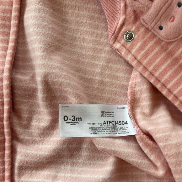 Carters 0-3 Months Pink Striped Bunny Long-Sleeve Wearable Blanket Sleep Sak - Picture 3 of 4